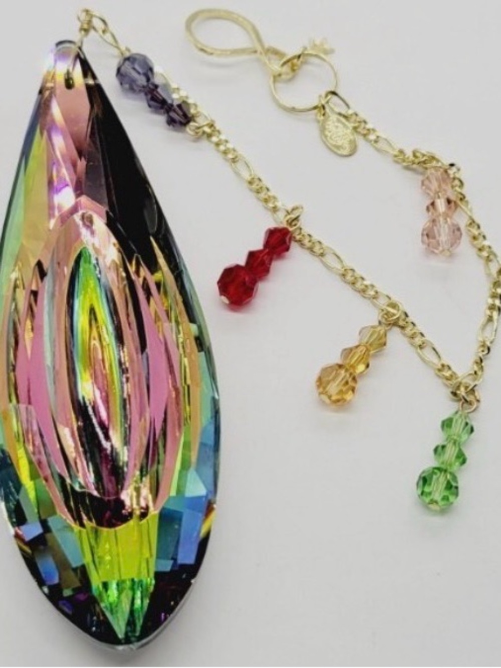 Kirks Folly Long Iridescent Crystal Teardrop Suncatcher with Aurora Borealis! - Picture 3 of 7